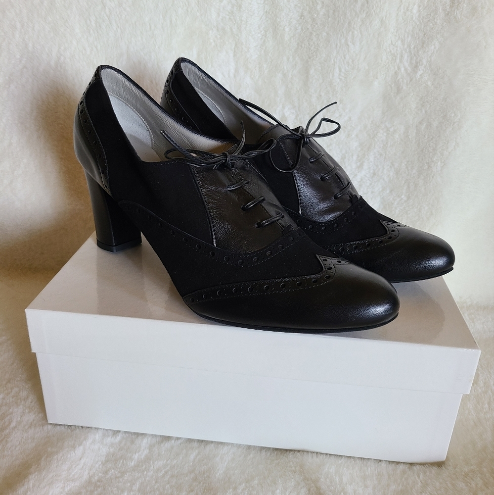 NWOT Grandezza-Shoes Italian black leather and suede shoes 🖤